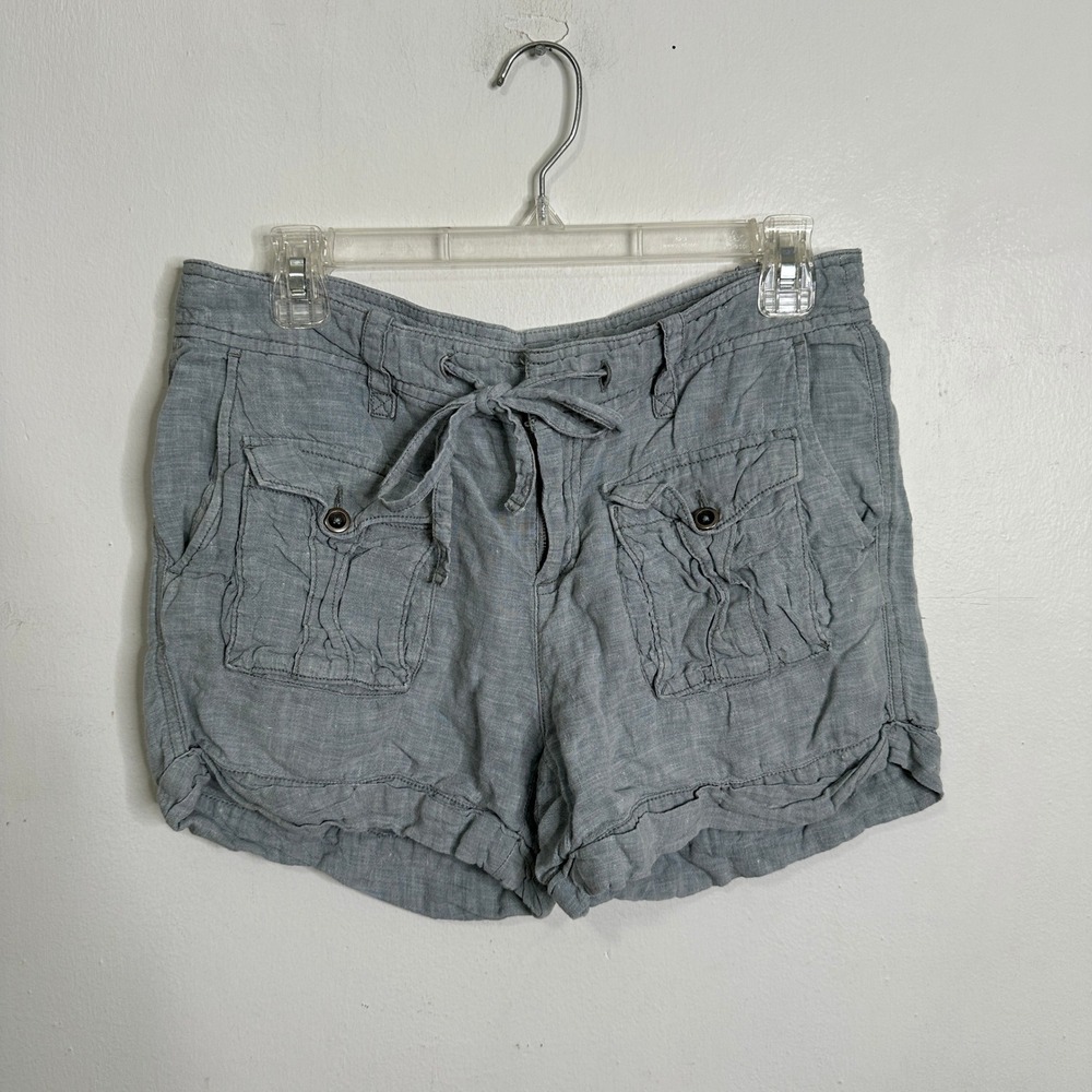 Ann Taylor Loft Womens Grey Linen Cargo Utility Drawstring Shorts Size 6 Travel